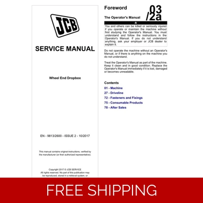 JCB WHEEL END DROPBOX SERVICE REPAIR MANUAL